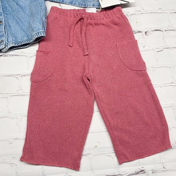 NWT Zara 12-18 month Girls Chambray Jacket + Knit Pants Bundle Blue Pink - Picture 4 of 6